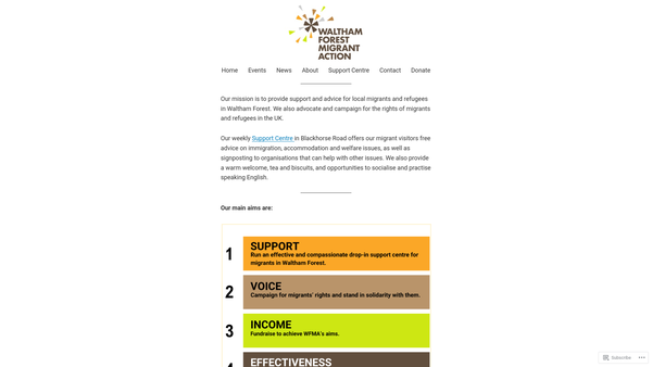Screenshot of the Waltham Forest Migrant Action website