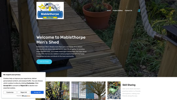Screenshot of the Mablethorpe Men's Shed website