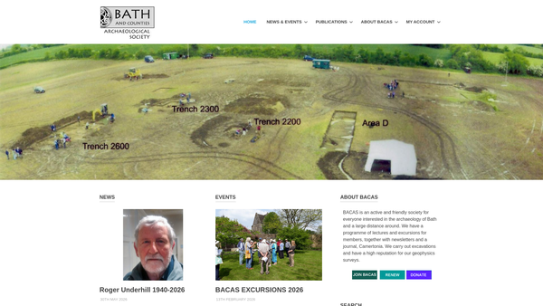 Screenshot of the Bath And Counties Archaeological Society website
