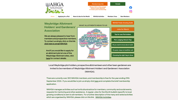 Screenshot of the Weybridge Allotment Holders And Gardeners Association CIO website
