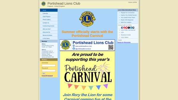 Screenshot of the Portishead Lions Club (CIO) website