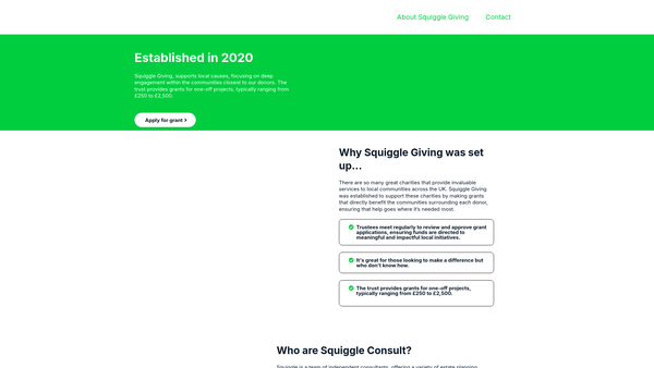 Screenshot of the Squiggle Giving website