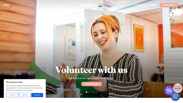 Screenshot of the Open Door Charity website