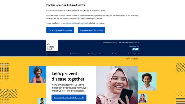 Screenshot of the Our Future Health website