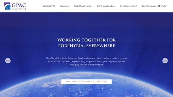 Screenshot of the Global Porphyria Advocacy Coalition website