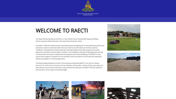 Screenshot of the Royal Artillery Equestrian Centre Thorney Island website