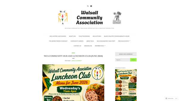 Screenshot of the Walsall Community Association website