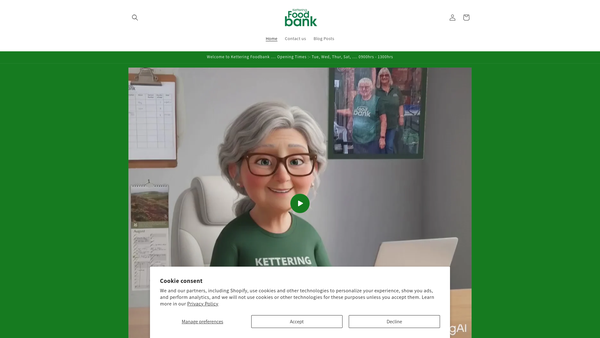 Screenshot of the Kettering Foodbank website