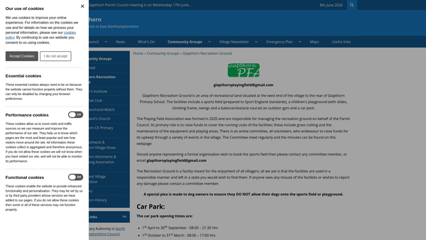 Screenshot of the Glapthorn Playing Field Association website