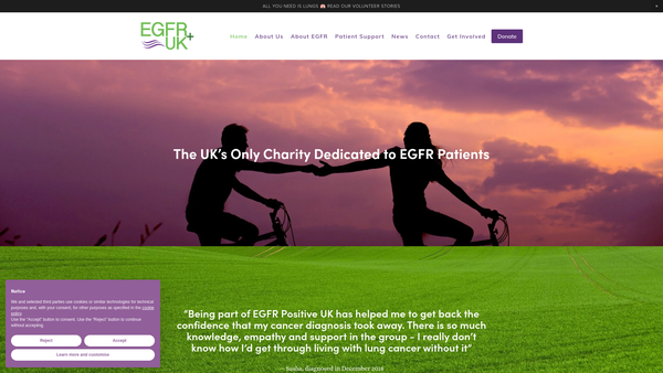 Screenshot of the EGFR Positive Lung Cancer UK website