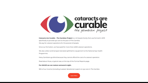 Screenshot of the Cataracts Are Curable - The Gambian Project website