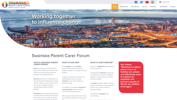 Screenshot of the Swansea Parent Carer Forum website