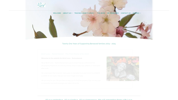 Screenshot of the Brief Lives - Remembered website