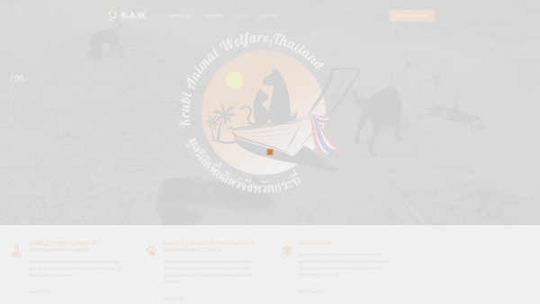 Screenshot of the Krabi Animal Welfare (K.a.w) website