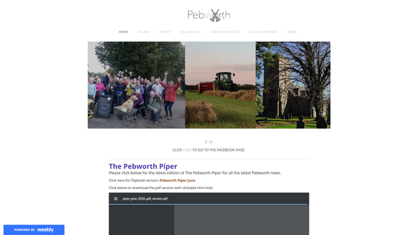 Screenshot of the Pebworth Village Hall Charitable Incorporated Organisation website