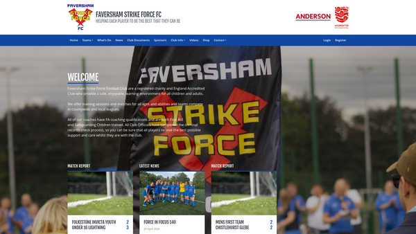 Screenshot of the Faversham Strike Force FC website