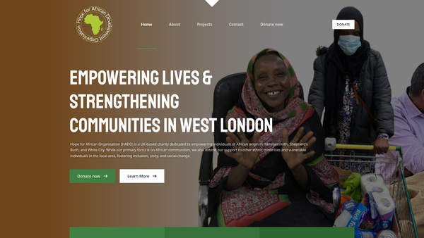Screenshot of the Hope For Africans Development Organisation (Hado) website
