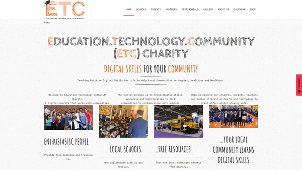 Screenshot of the Education Technology Community Charity website