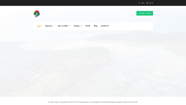 Screenshot of the Ubuntu Wildlife Trust website