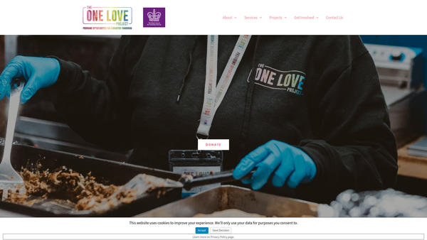 Screenshot of the The One Love Project website