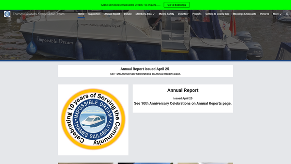 Screenshot of the Thames Sailability website