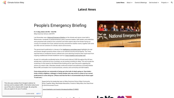 Screenshot of the Climate Action Ilkley website