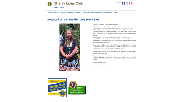 Screenshot of the Shirley Lions Club (CIO) website