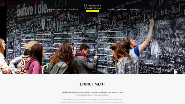 Screenshot of the Illuminate Productions Enrichment website