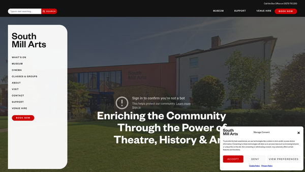 Screenshot of the Bishop's Stortford Museum And Arts CIO website