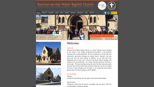 Screenshot of the Bourton On The Water Baptist Church website