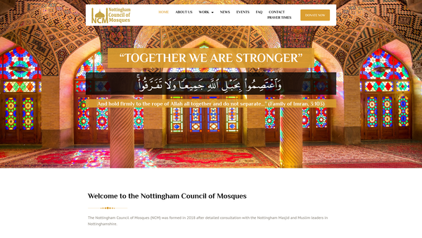 Screenshot of the Nottingham Council Of Mosques website