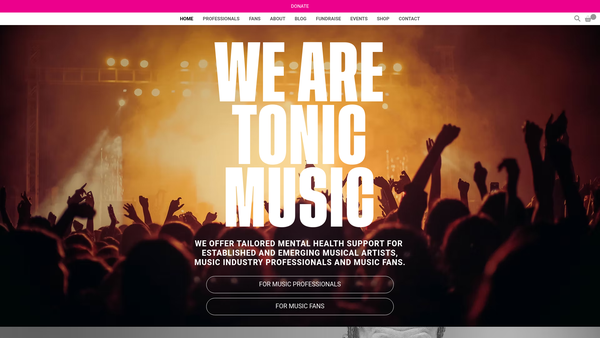 Screenshot of the Tonic Music For Mental Health Ltd website