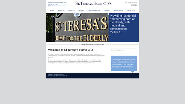 Screenshot of the St. Teresa's Home CIO website