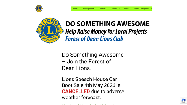 Screenshot of the Forest Of Dean Lions Club (CIO) website