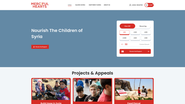 Screenshot of the Merciful Hearts website