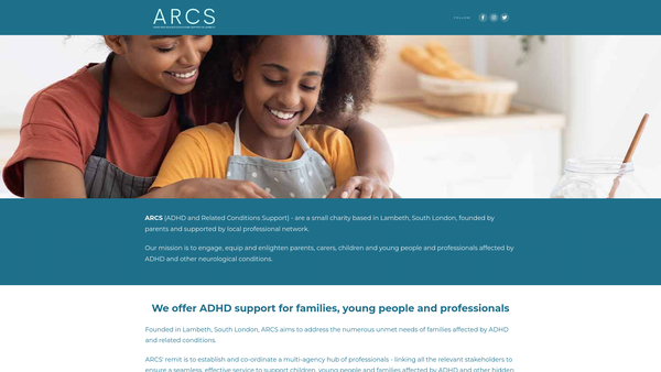 Screenshot of the ADHD And Related Conditions Support Service Limited website