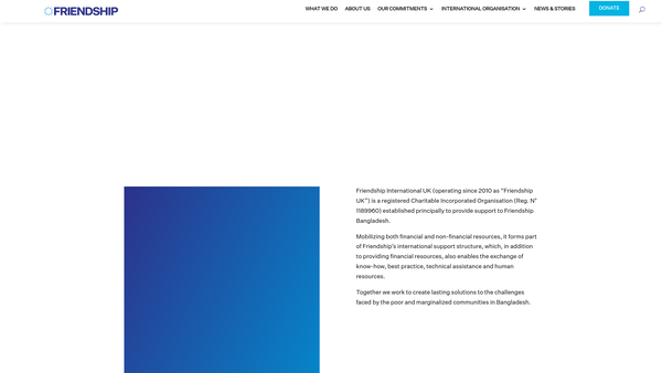 Screenshot of the Friendship International UK website