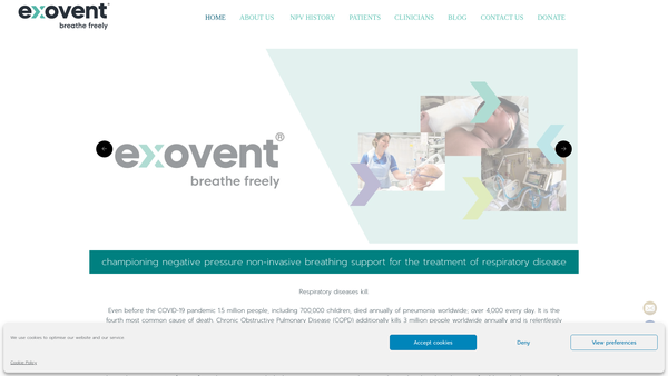 Screenshot of the Exovent website