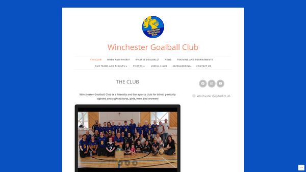 Screenshot of the Winchester Goalball Club CIO website