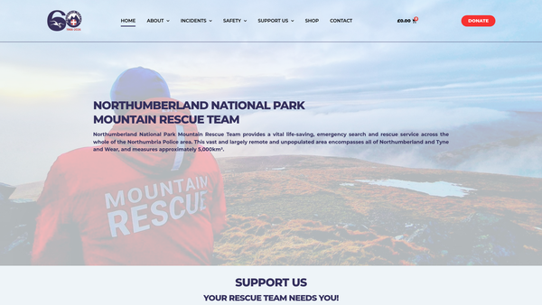 Screenshot of the Northumberland National Park Mountain Rescue Team website