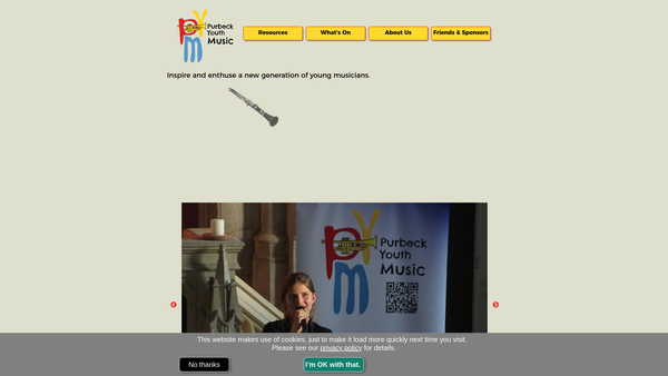 Screenshot of the Purbeck Youth Music website
