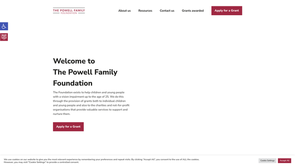 Screenshot of the The Powell Family Foundation website
