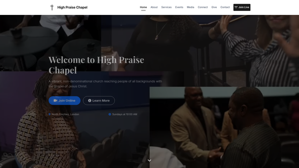 Screenshot of the High Praise Chapel website