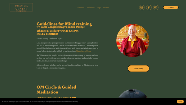 Screenshot of the Dhamma Centre (Colchester) website
