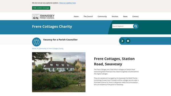 Screenshot of the Swavesey Fire Relief CIO website