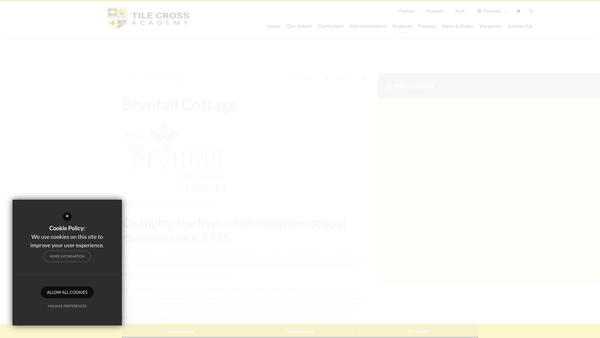 Screenshot of the The Bryntail Cottage Charity website