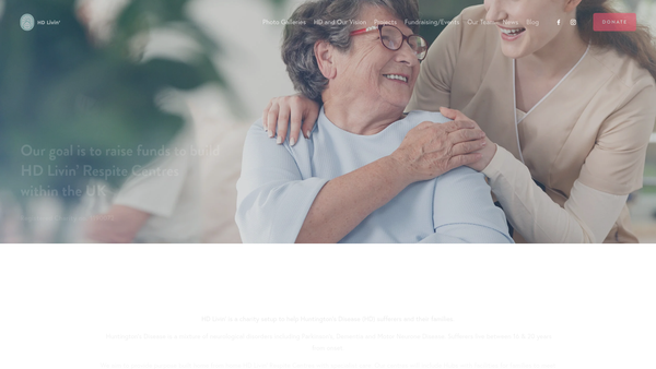 Screenshot of the Huntington Disease Livin website