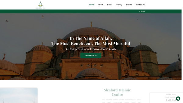 Screenshot of the Sleaford Islamic Centre website