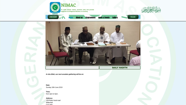 Screenshot of the Nigerian Muslim Association In Coventry (Nimac) Welfare Trust website