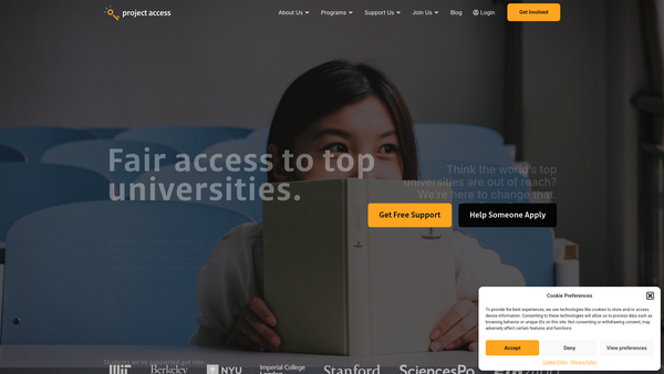 Screenshot of the Project Access International website